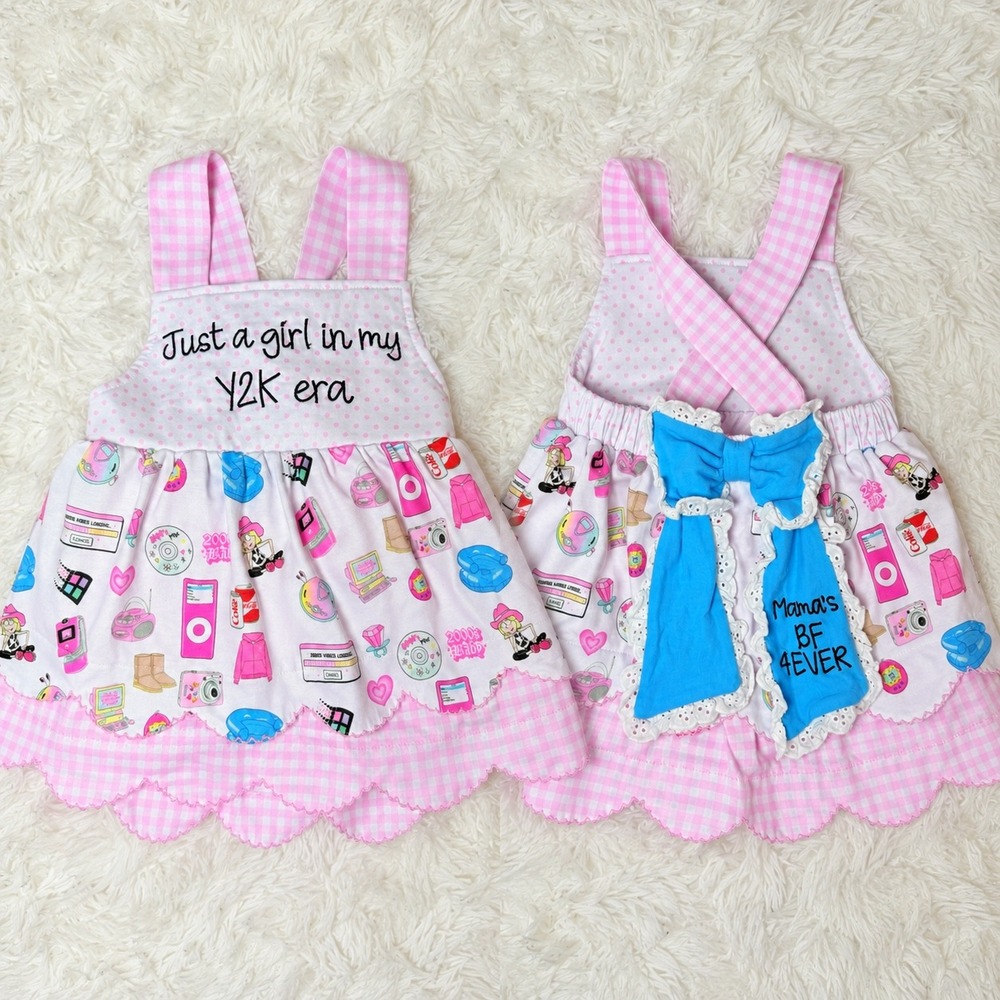 Baby Toddler Girl 18-24M Y2K Boutique Dress Pink Gingham Bow Retro 2000s
